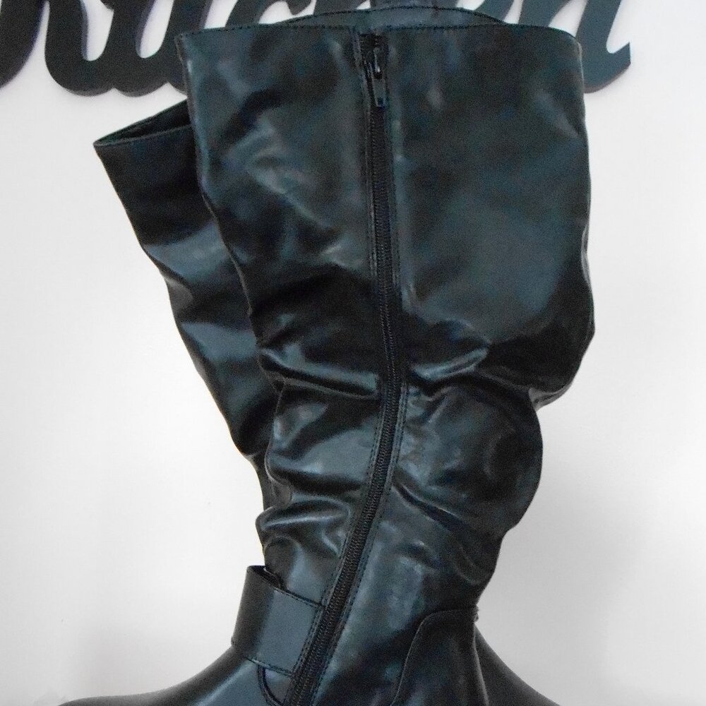 Black Knee-High Women's Buckle Riding Boots with Chunky Heels-Size 8-NWOT - Picture 7 of 9
